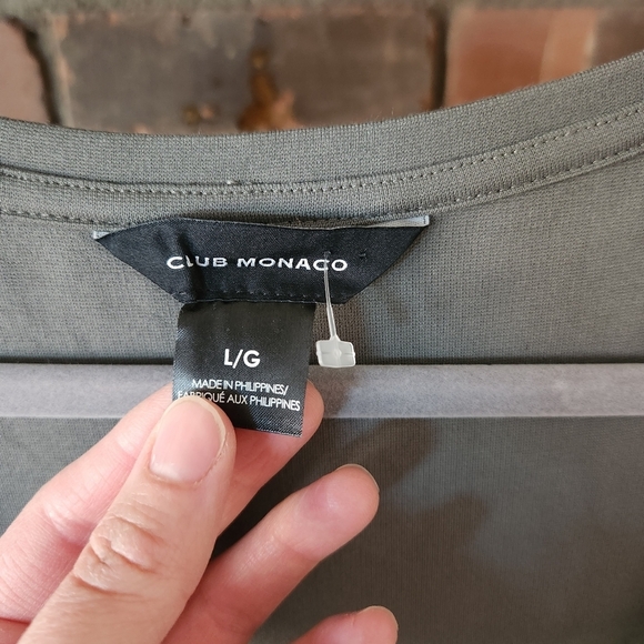 CLUB Monoco Olive Green Asymmetrical Dress.  Size L - Picture 10 of 16